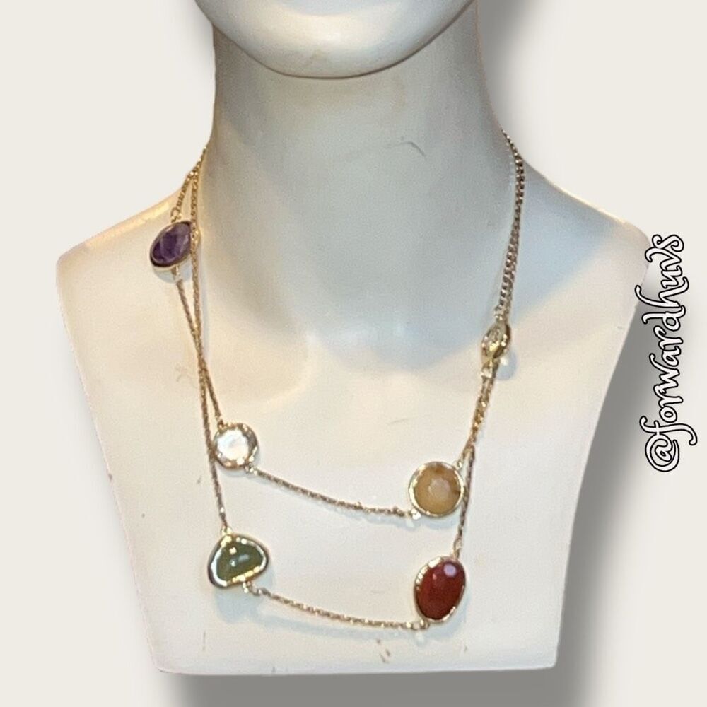 Elegant Gold-Tone Loft Necklace with Stones - 36'' Versatile Strand